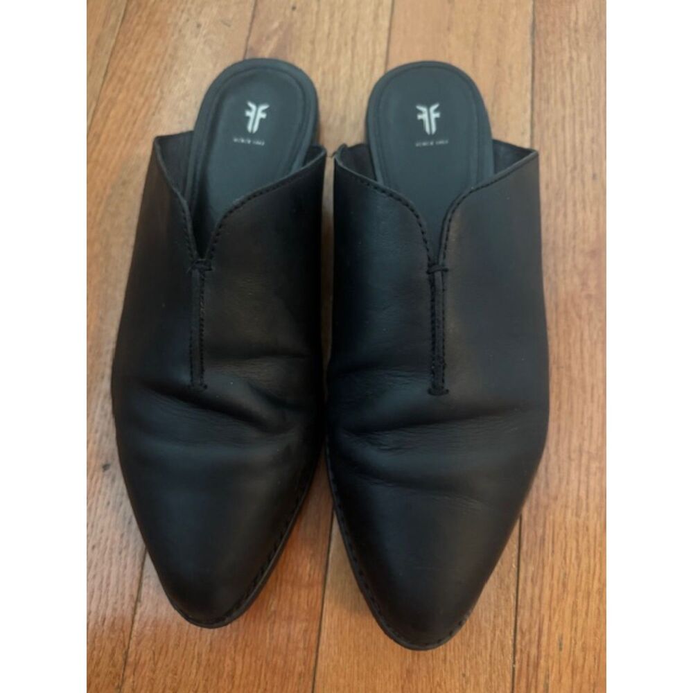 Frye Nolan Seam Mules in black leather, size 8.5